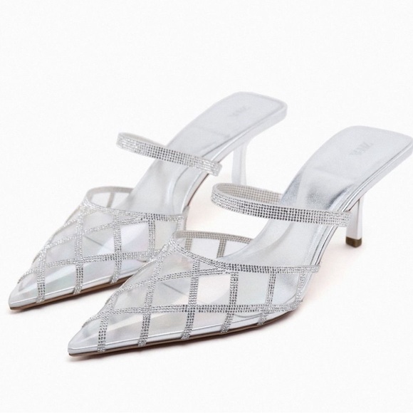 ZARA RHINESTONE VINYL MULES Size 38 - Picture 1 of 11